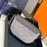 Dior Unisex CD Saddle Pouch Strap Black Grey Oblique Jacquard Grained Calfskin (7)