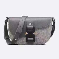 Dior Unisex CD Saddle Pouch Strap Black Grey Oblique Jacquard Grained Calfskin (7)