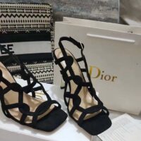 Dior Women CD D-Fame Heeled Sandal Black Suede Calfskin (7)
