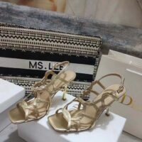 Dior Women CD D-Fame Heeled Sandal Gold-Tone Laminated Lambskin (5)
