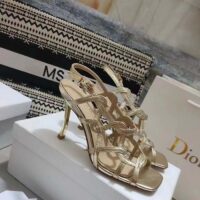 Dior Women CD D-Fame Heeled Sandal Gold-Tone Laminated Lambskin (5)