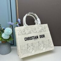 Dior Women CD Medium Dior Book Tote White Multicolor D-Lace Embroidery Macramé (1)