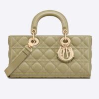 Dior Women CD Medium Lady D-Joy Bag Sage Green Cannage Lambskin (4)