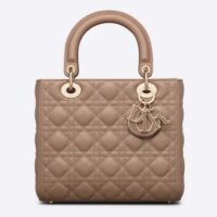 Dior Women CD Medium Lady Dior Bag Warm Taupe Cannage Lambskin (1)