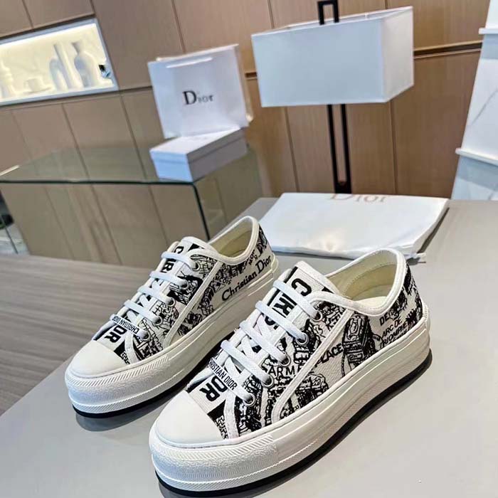 Dior Women Shoes CD Walk’N’Dior Platform Sneaker White Black Cotton Embroidered Plan De Paris (5)