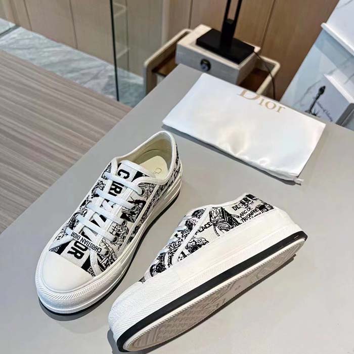 Dior Women Shoes CD Walk’N’Dior Platform Sneaker White Black Cotton Embroidered Plan De Paris (8)