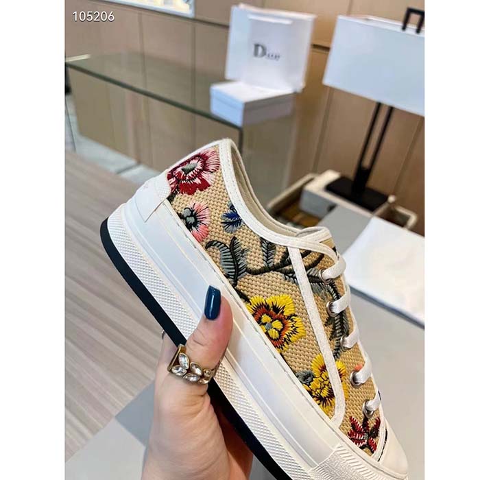 Dior Women Shoes CD Walk’N’Dior Sneaker Beige Multicolor Raffia Embroidered Petites Fleurs (4)