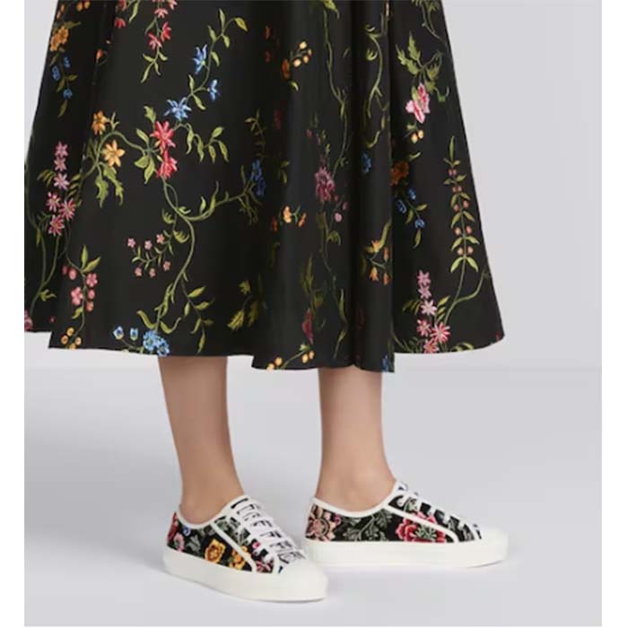 Dior Women Shoes CD Walk’N’Dior Sneaker Black Multicolor Cotton Embroidered Petites Fleurs (1)