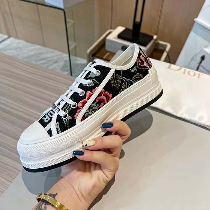 Dior Women Shoes CD Walk’N’Dior Sneaker Black Multicolor Cotton Embroidered Petites Fleurs (6)