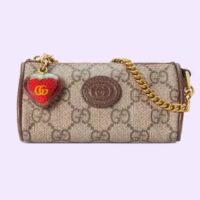 Gucci GG Unisex Coin Purse Double G Strawberry Beige Ebony GG Supreme Canvas (1)