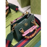 Gucci GG Women Diana Mini Tote Bag Green Leather Double G (3)