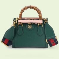 Gucci GG Women Diana Mini Tote Bag Green Leather Double G (3)