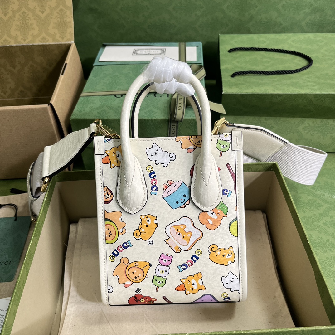 Gucci Unisex Animal Print Mini Tote Bag Beige Ebony GG Supreme Canvas (8)