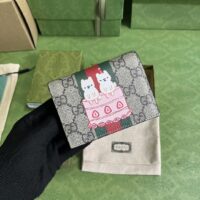 Gucci Unisex Animals Print Card Case Wallet Beige Ebony GG Supreme Canvas (1)