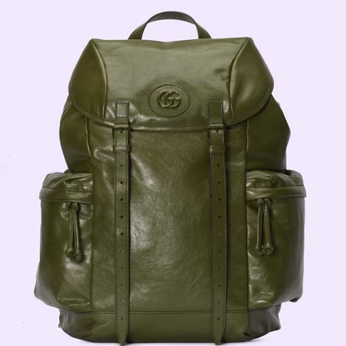 Gucci Unisex GG Backpack Tonal Double G Original GG Canvas Forest Green Leather