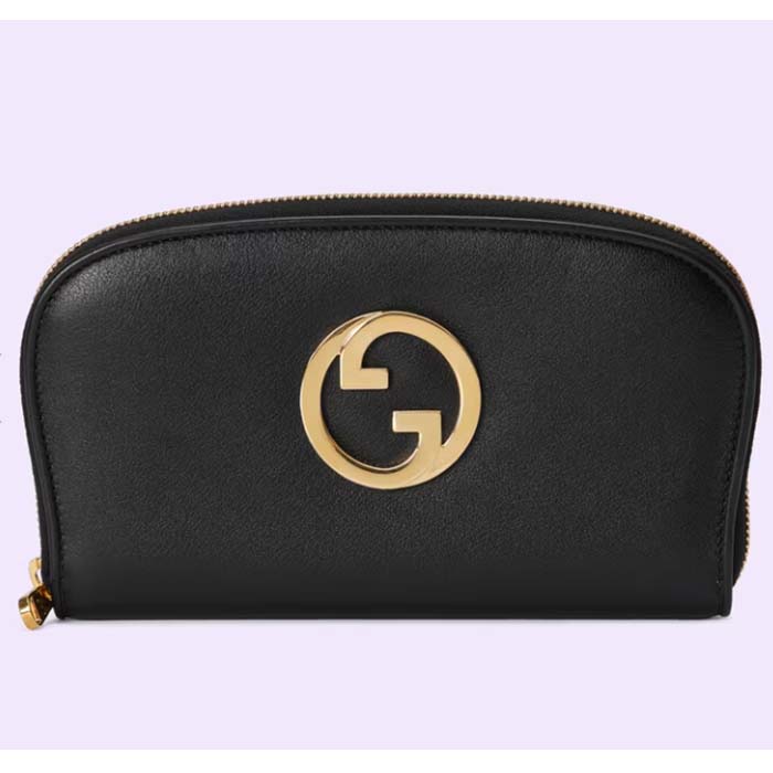 Gucci Unisex GG Blondie Zip Around Wallet Black Leather Round Interlocking G