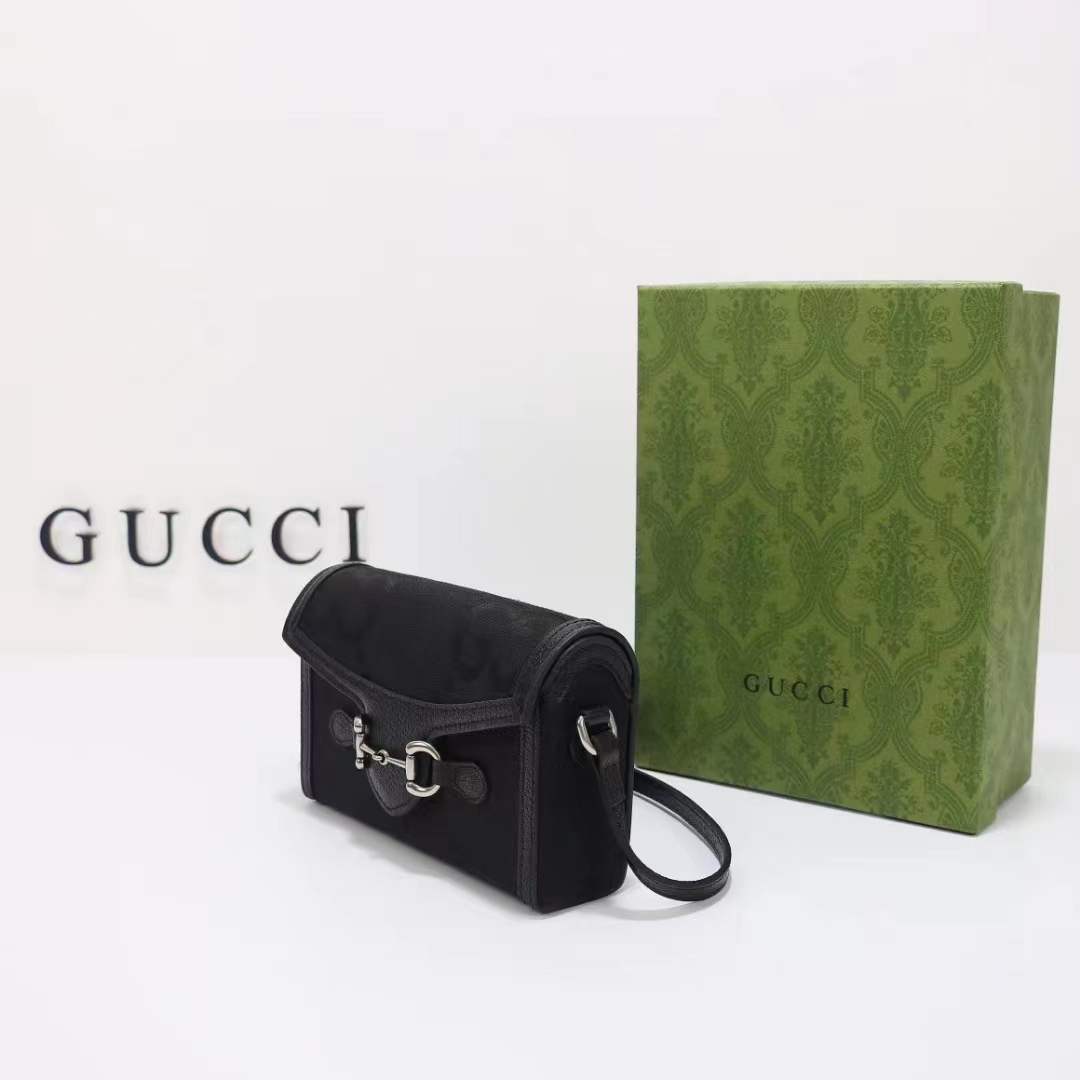 Gucci Unisex GG Horsebit 1955 Jumbo GG Mini Bag Black Canvas (3)