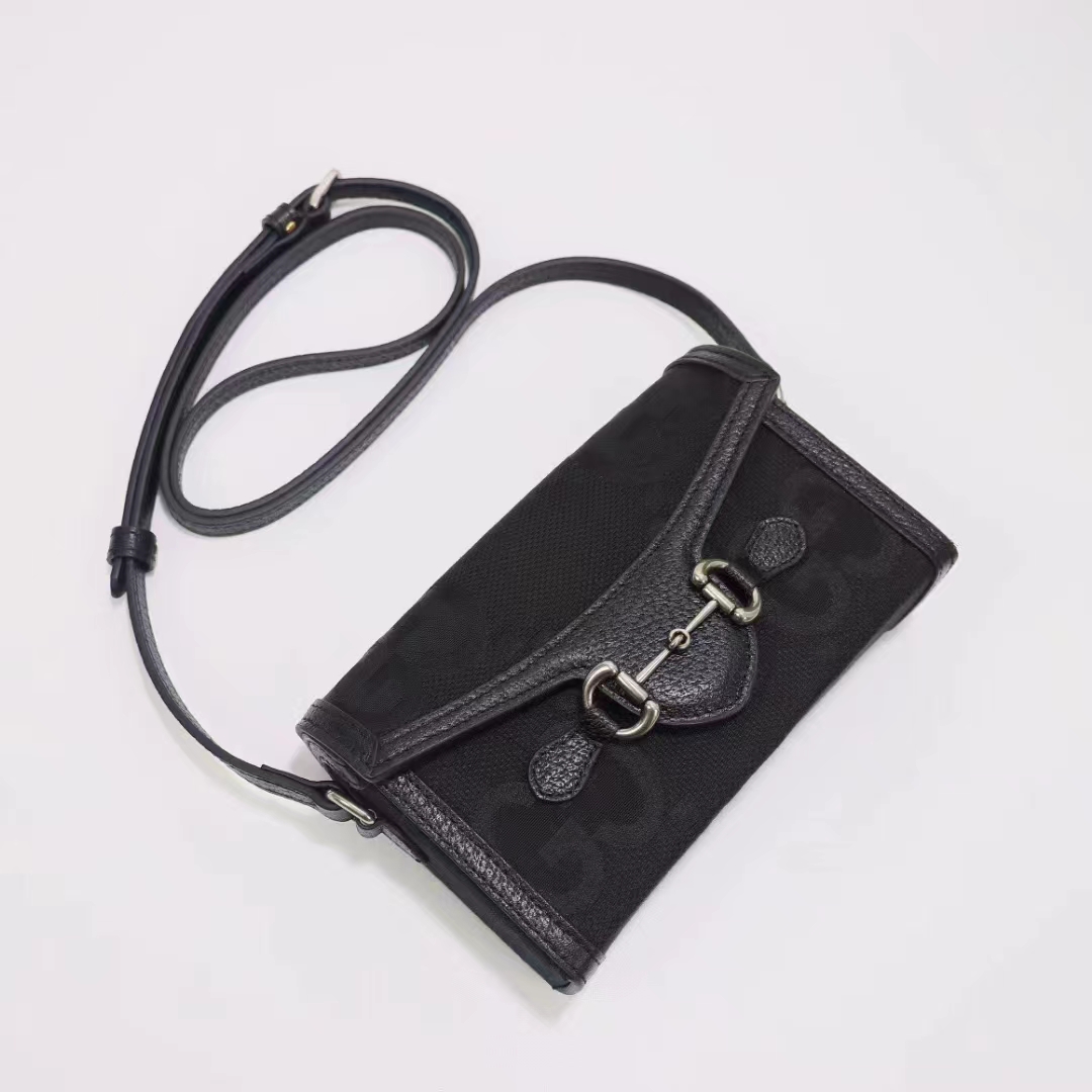 Gucci Unisex GG Horsebit 1955 Jumbo GG Mini Bag Black Canvas (4)