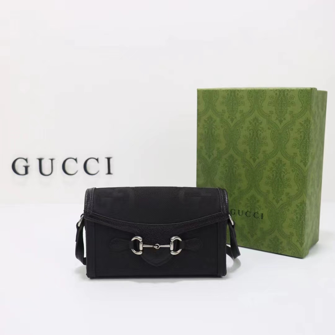 Gucci Unisex GG Horsebit 1955 Jumbo GG Mini Bag Black Canvas (5)