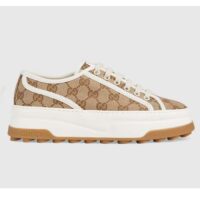 Gucci Unisex GG Sneaker Beige Ebony Original Canvas Flat Interlocking G 5 Cm Heel (3)