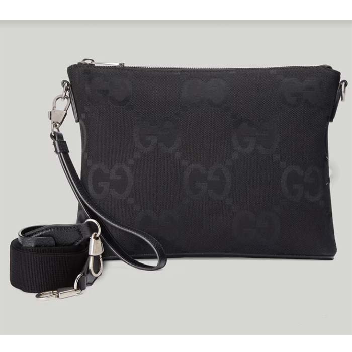 Gucci Unisex Jumbo GG Medium Messenger Bag Black Canvas Zip Closure (1)