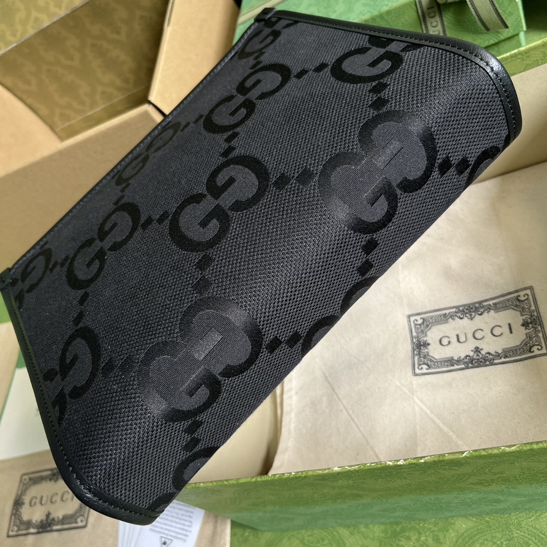 Gucci Unisex Jumbo GG Medium Messenger Bag Black Canvas Zip Closure (8)