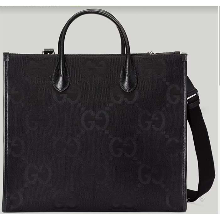 Gucci Unisex Jumbo GG Tote Bag Black Jumbo GG Canvas Hook Closure