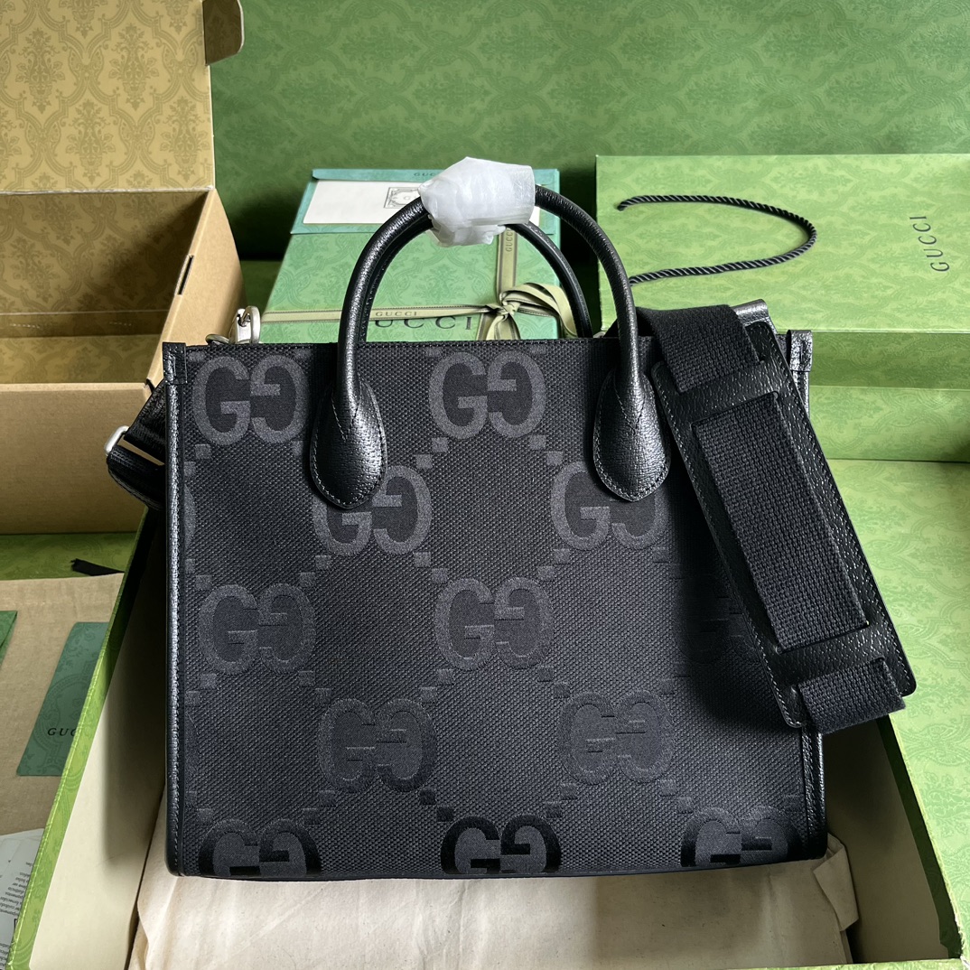 Gucci Unisex Jumbo GG Tote Bag Black Jumbo GG Canvas Hook Closure (11)