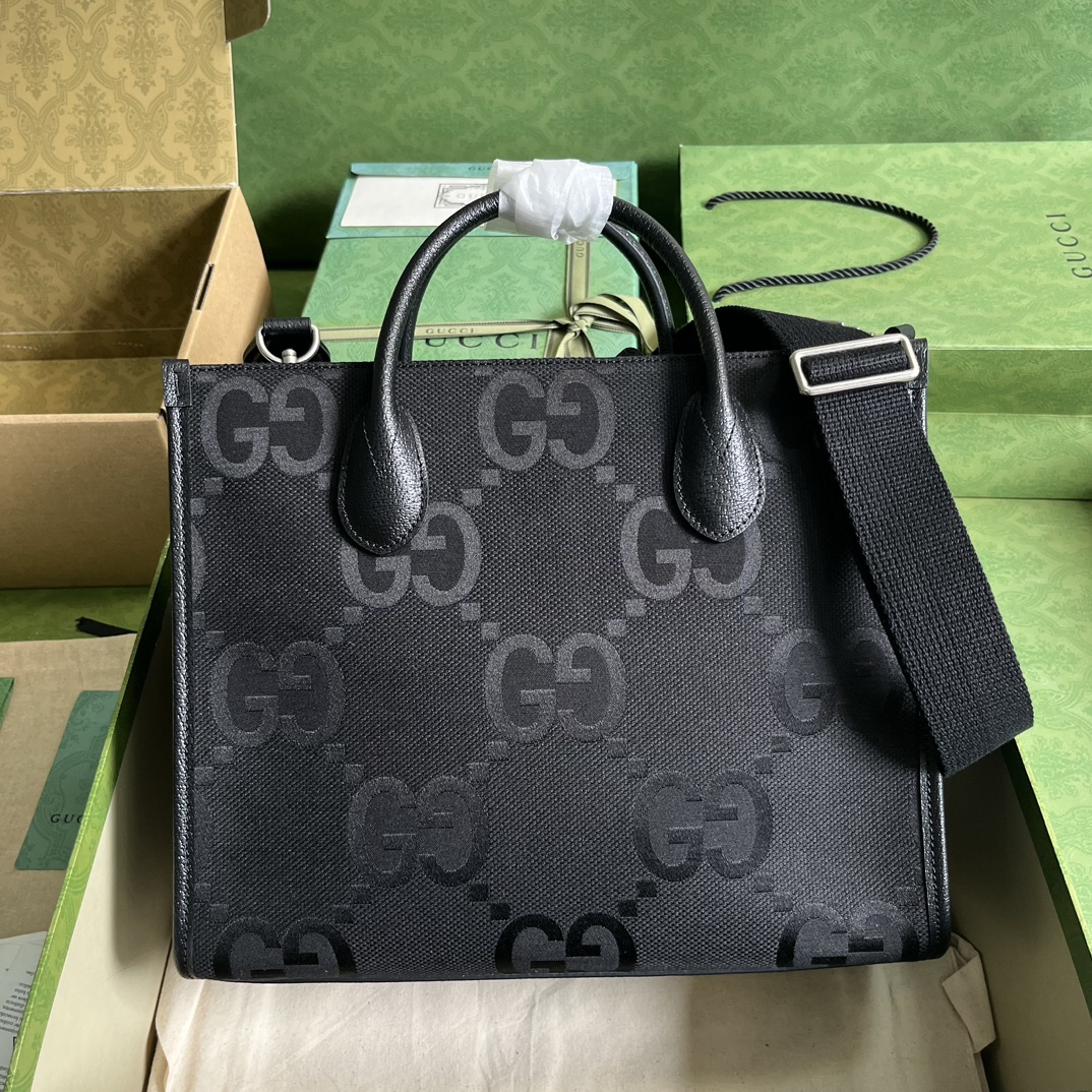 Gucci Unisex Jumbo GG Tote Bag Black Jumbo GG Canvas Hook Closure (8)