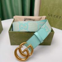 Gucci Unisex Marmont Jumbo GG Belt Beige Mint Canvas Double G (10)