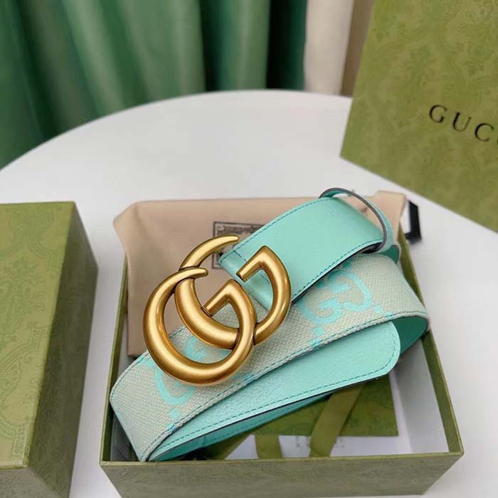 Gucci Unisex Marmont Jumbo GG Belt Beige Mint Canvas Double G (3)