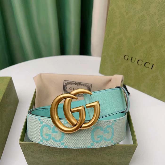 Gucci Unisex Marmont Jumbo GG Belt Beige Mint Canvas Double G (5)