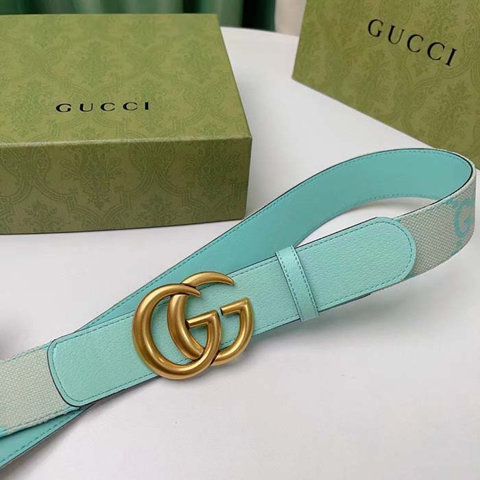 Gucci Unisex Marmont Jumbo GG Belt Beige Mint Canvas Double G (6)