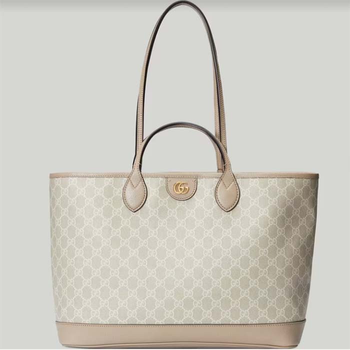 Gucci Unisex Ophidia Medium Tote Bag Beige White GG Supreme Canvas