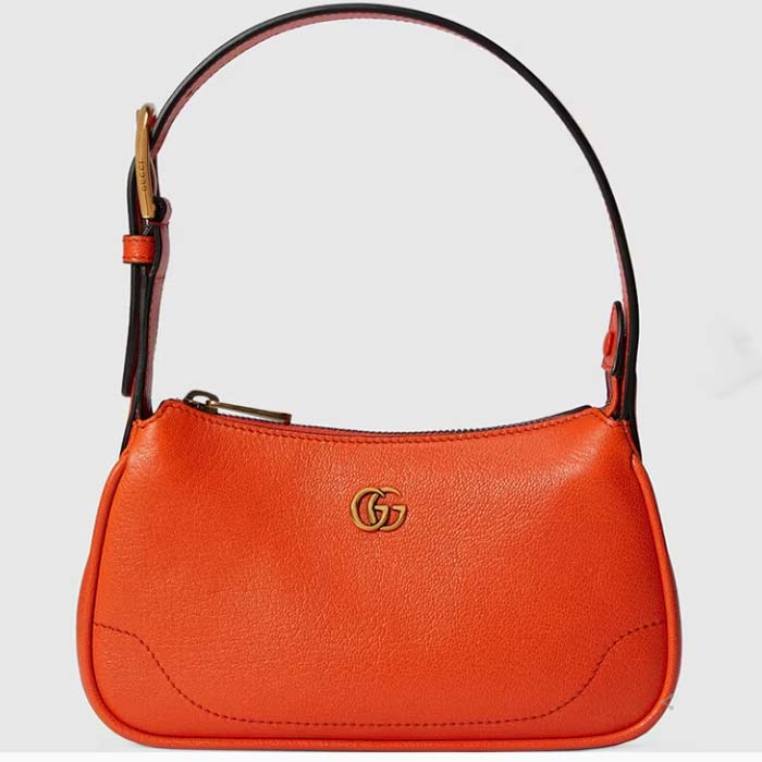 Gucci Women GG Aphrodite Mini Shoulder Bag Double G Orange Soft Leather