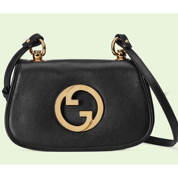 Gucci Women GG Blondie Mini Bag Black Leather Round Interlocking G