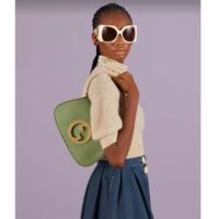 Gucci Women GG Blondie Shoulder Bag Green Leather Round Interlocking G (10)