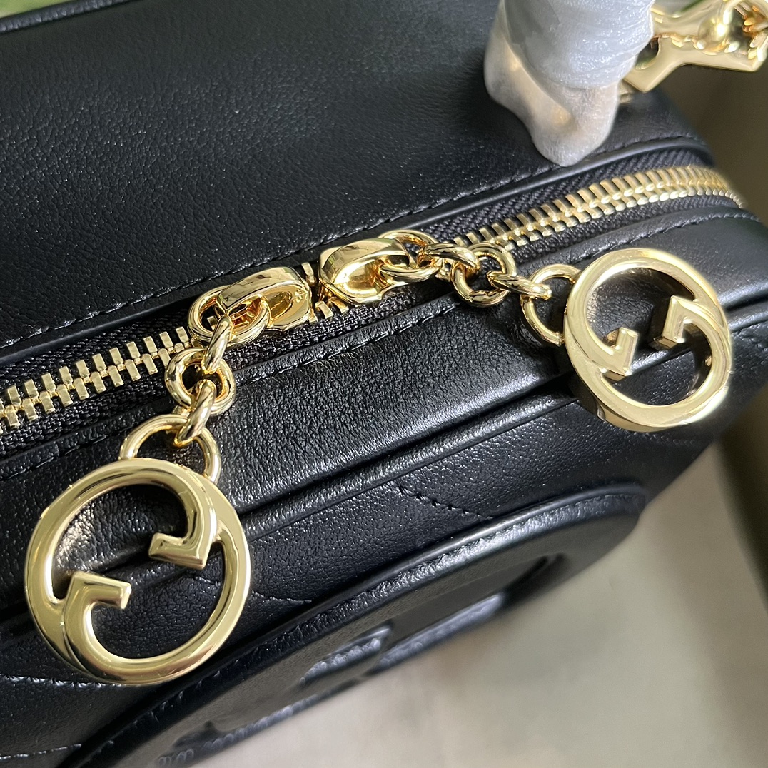 Gucci Women GG Blondie Top Handle Bag Black Leather Round Interlocking G (12)