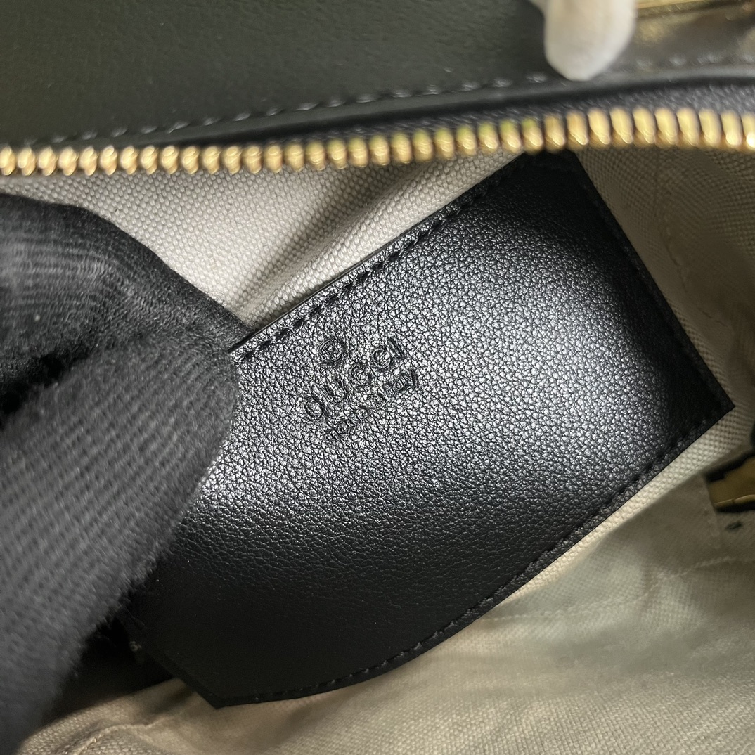 Gucci Women GG Blondie Top Handle Bag Black Leather Round Interlocking G (8)
