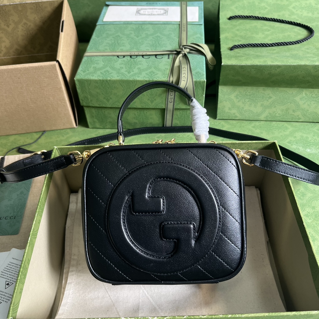 Gucci Women GG Blondie Top Handle Bag Black Leather Round Interlocking G (9)