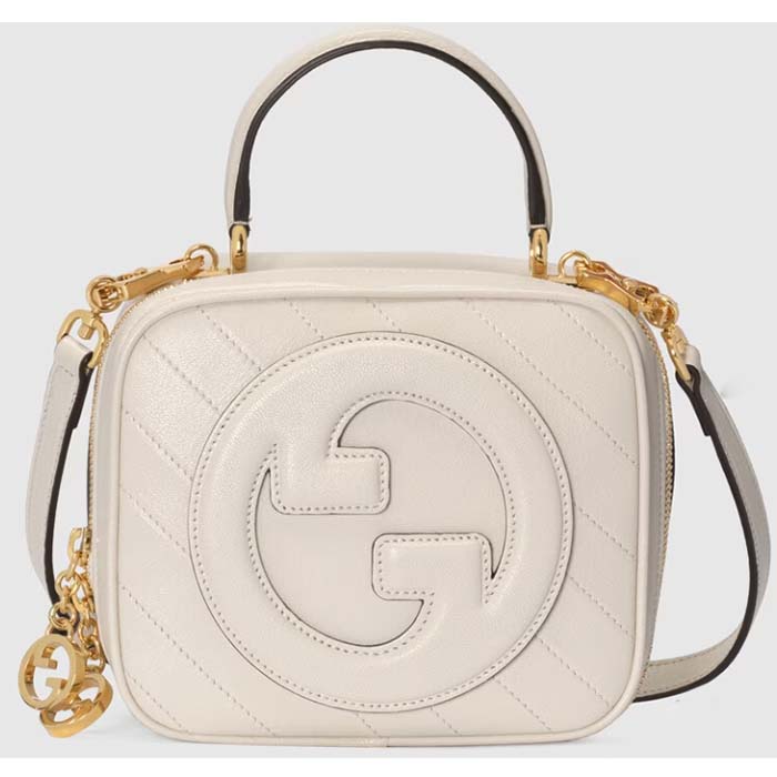 Gucci Women GG Blondie Top Handle Bag White Leather Round Interlocking G