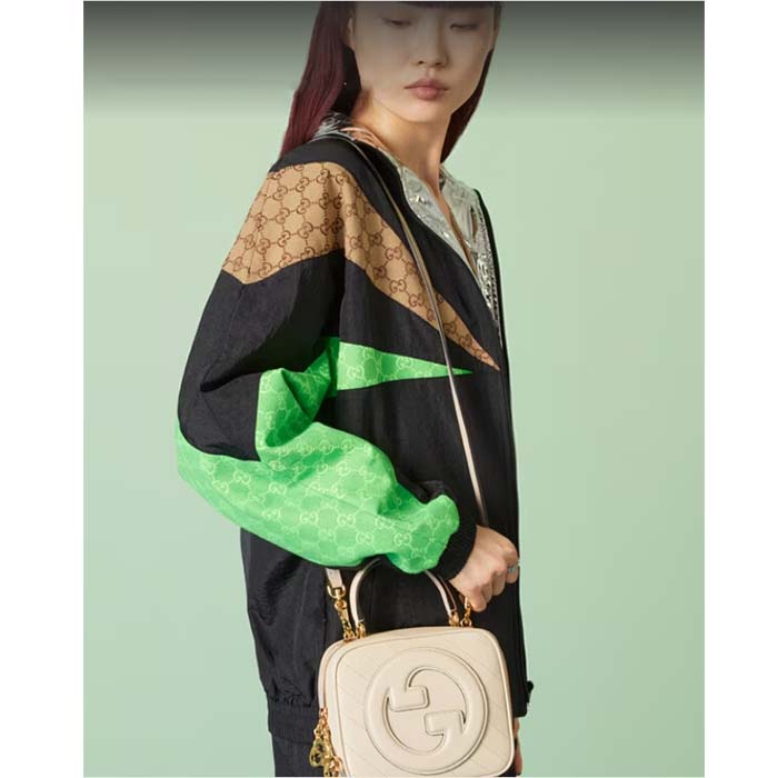 Gucci Women GG Blondie Top Handle Bag White Leather Round Interlocking G (3)