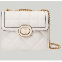 Gucci Women GG Deco Mini Shoulder Bag White Quilted Leather Interlocking G