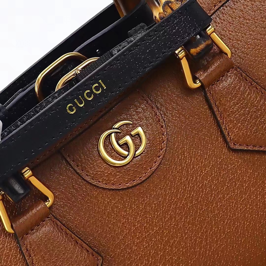 Gucci Women GG Diana Small Shoulder Bag Brown Leather Double G (4)