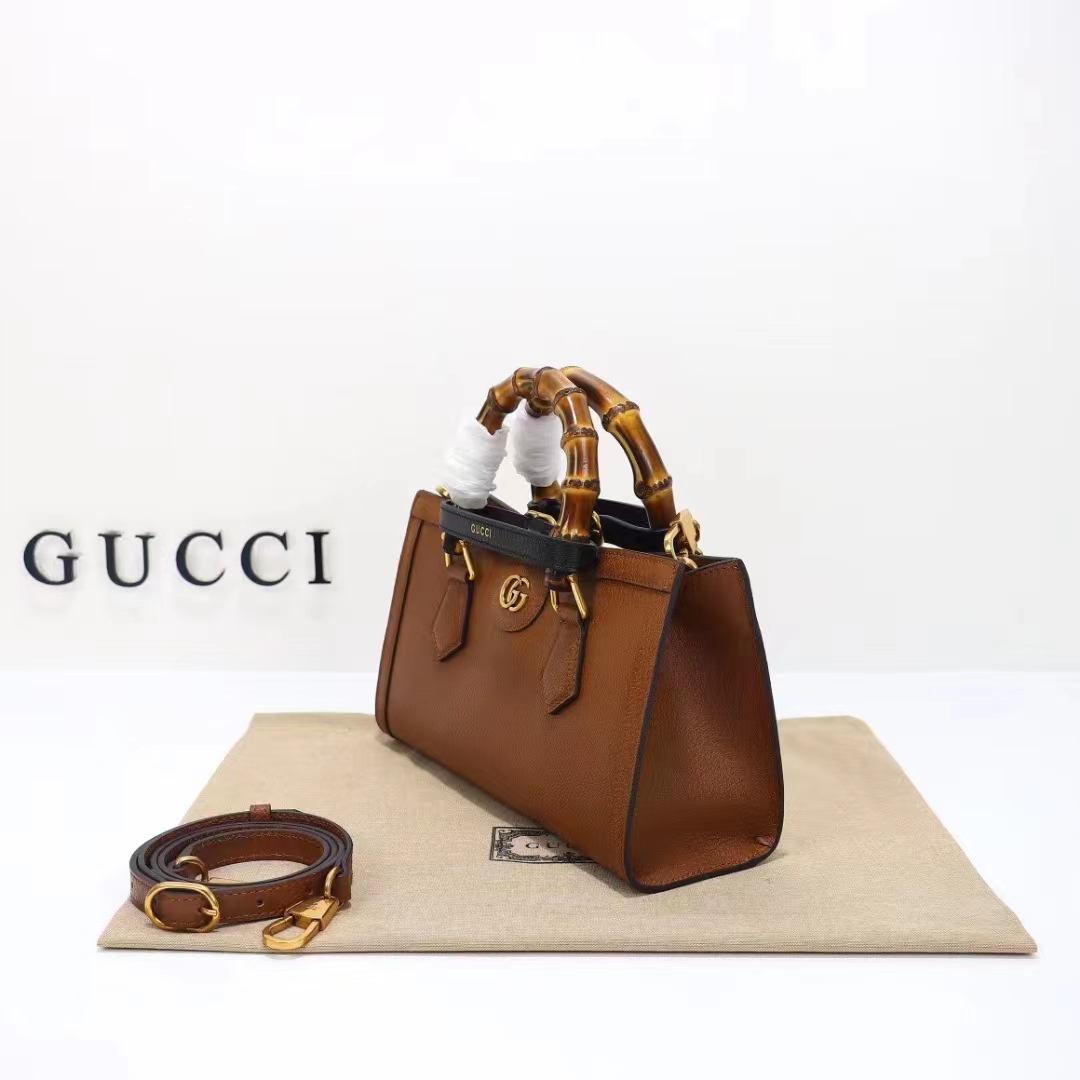 Gucci Women GG Diana Small Shoulder Bag Brown Leather Double G (9)