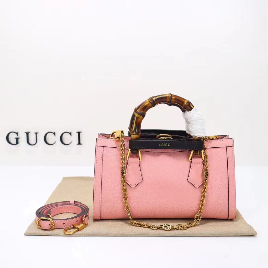 Gucci Women GG Diana Small Shoulder Bag Pink Leather Double G (12)