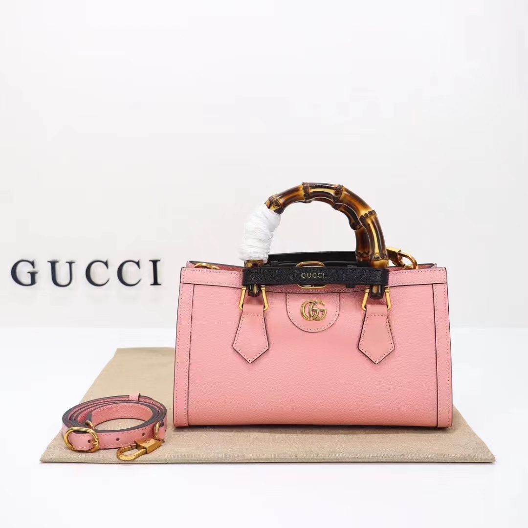 Gucci Women GG Diana Small Shoulder Bag Pink Leather Double G (7)