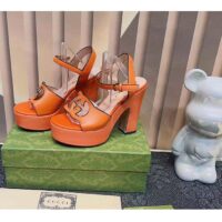 Gucci Women GG Interlocking G Sandal Orange Leather Wooden High 12 Cm Heel (7)