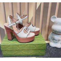 Gucci Women GG Interlocking G Sandal White Leather Wooden High 12 Cm Heel (5)