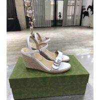 Gucci Women GG Leather Espadrille Sandal Interlocking G Off White High Heels (1)